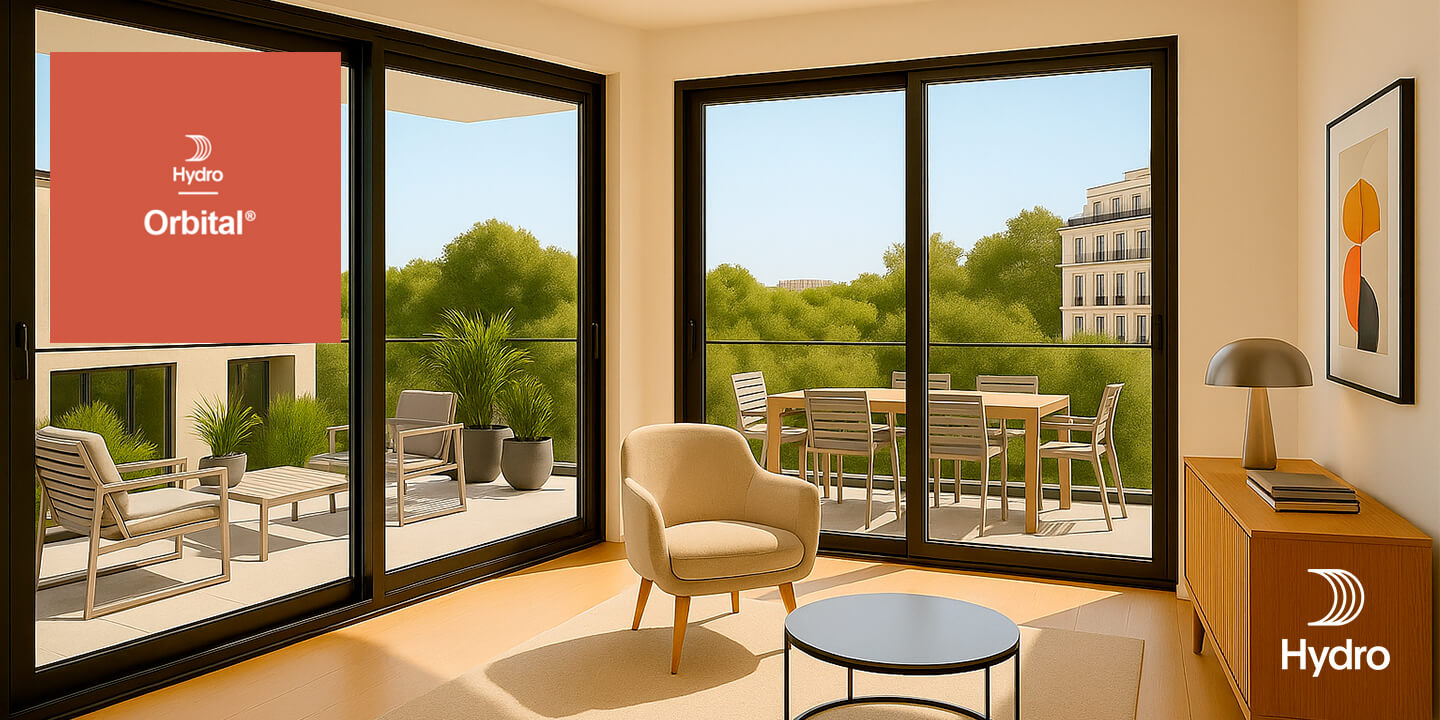 a room with a table chairs and a window with a view of the city