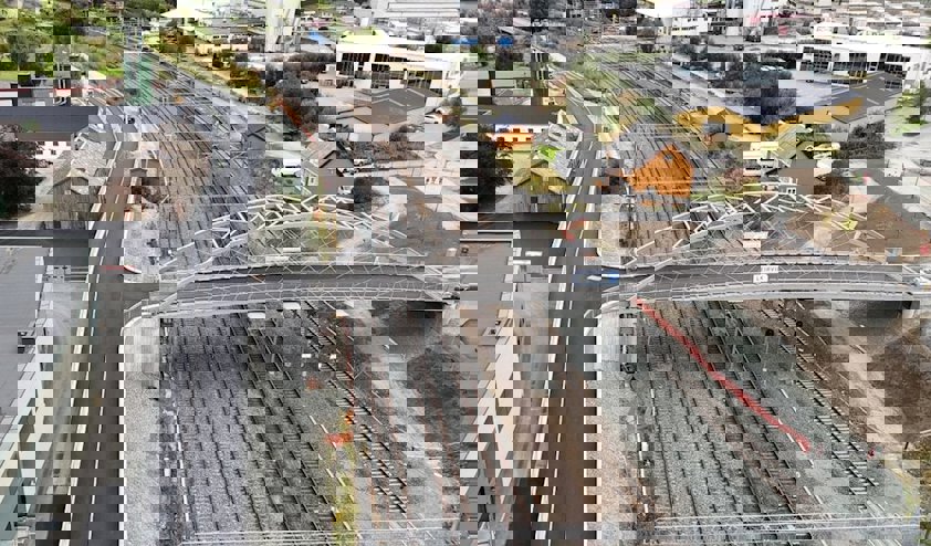 The Hangarbrua bridge in Trondheim, Norway