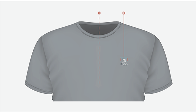 a white t-shirt with a red ball on it