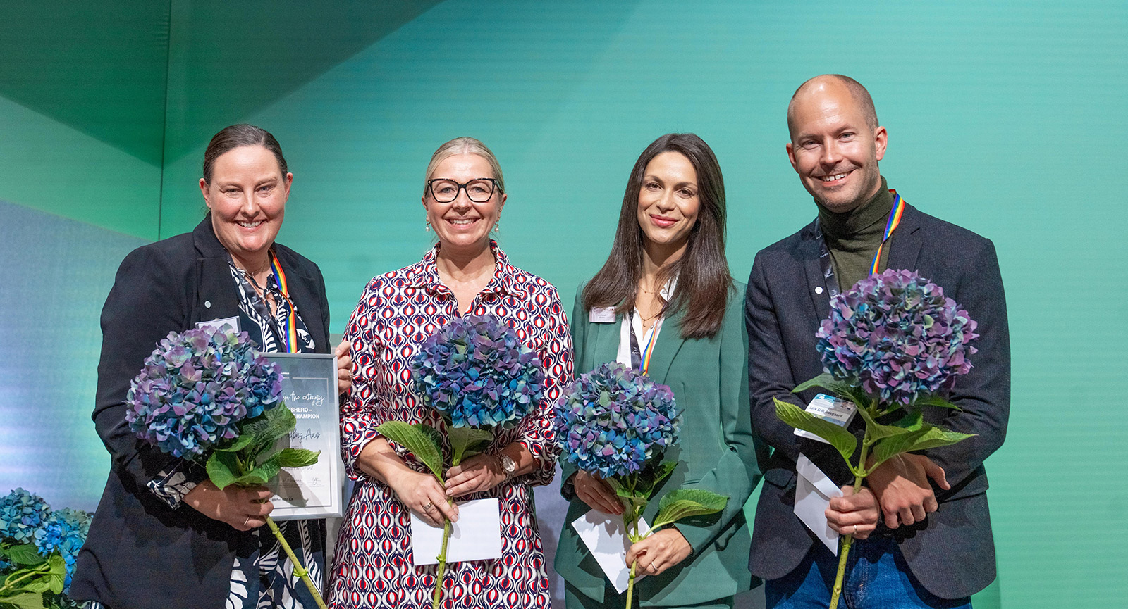 From left: Gerd Aalborg Aas, Katrin Grampp, Lana Hebisch and Leiv Erik Ødegaard from Hydro were all finalists in The Aluminium Awards 2024.