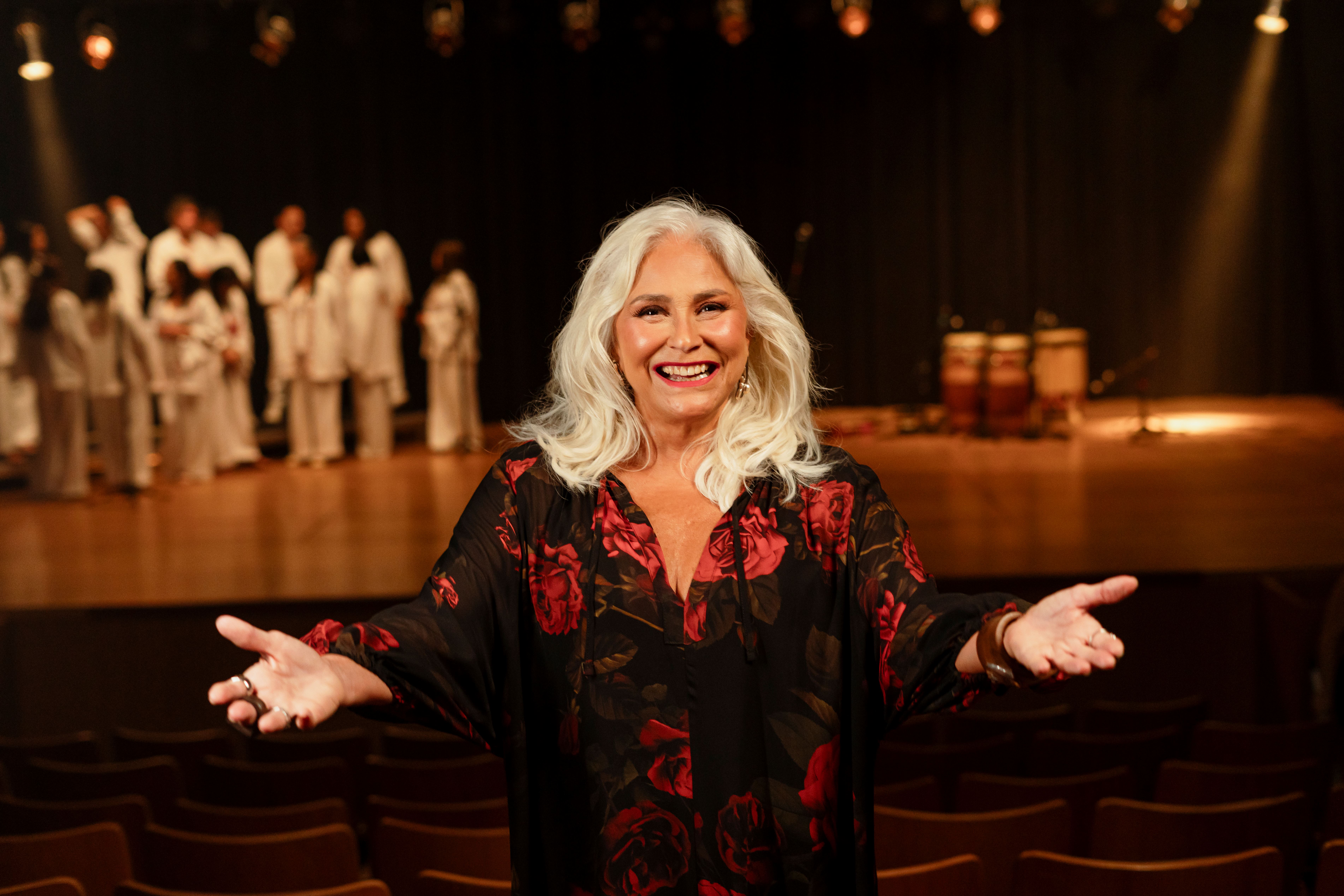 a woman in a black dress
