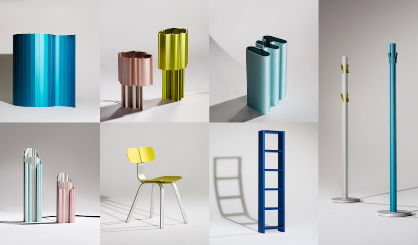 a series of different colored aluminium products