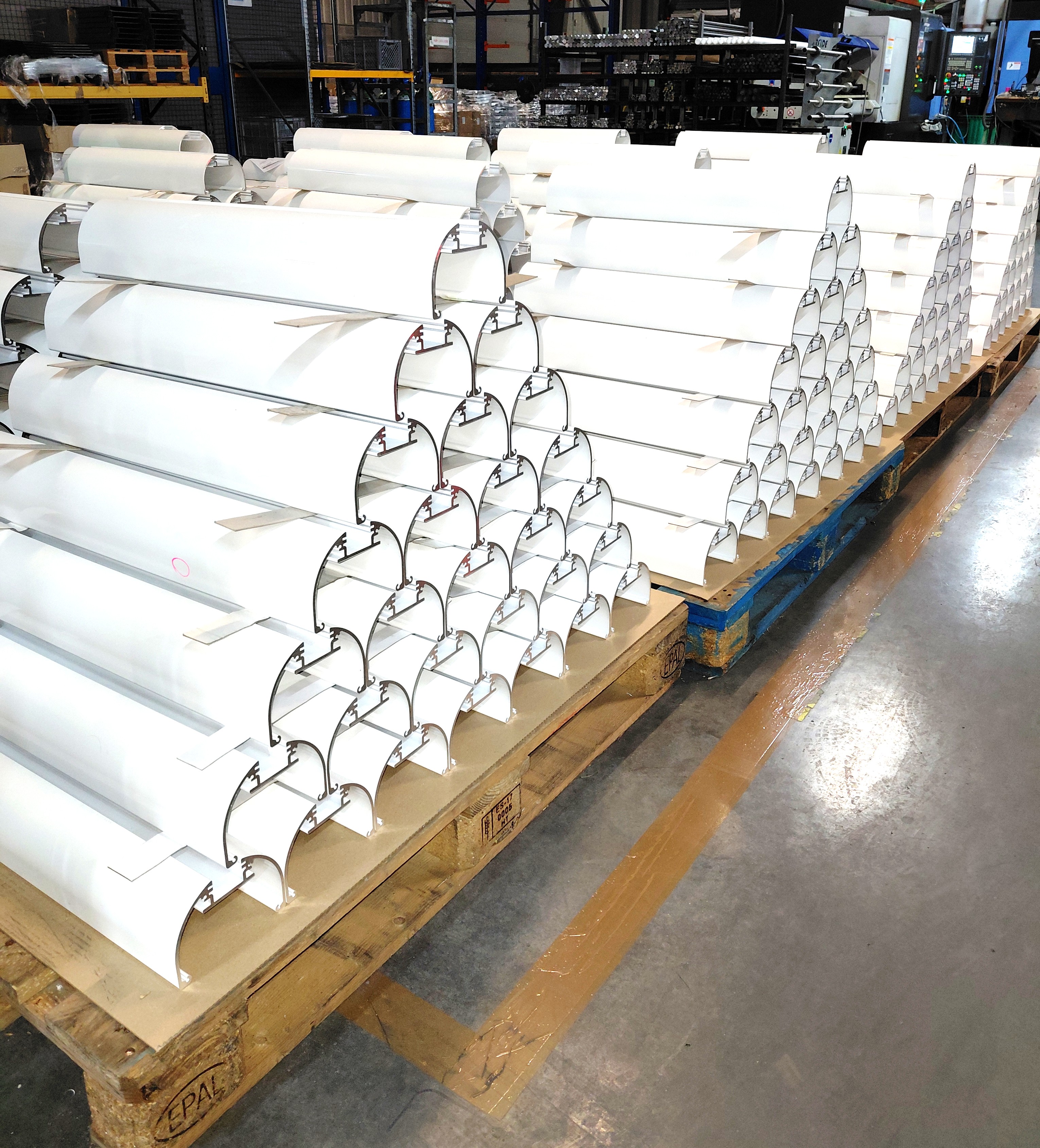 a pallet of white pipes